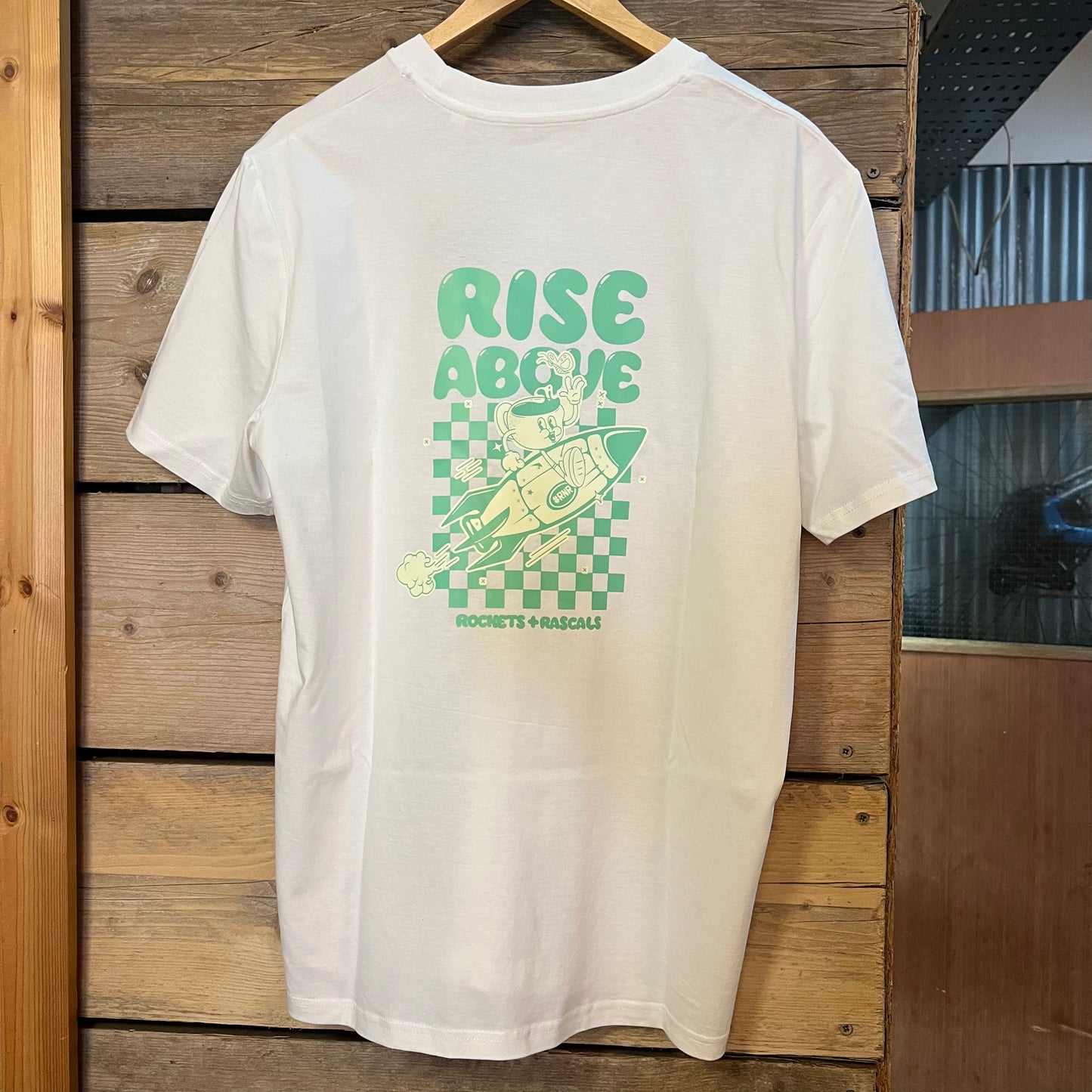 Rockets and Rascals Rise Above T-Shirt White and Sage