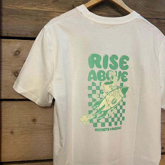 Rockets and Rascals Rise Above T-Shirt White and Sage
